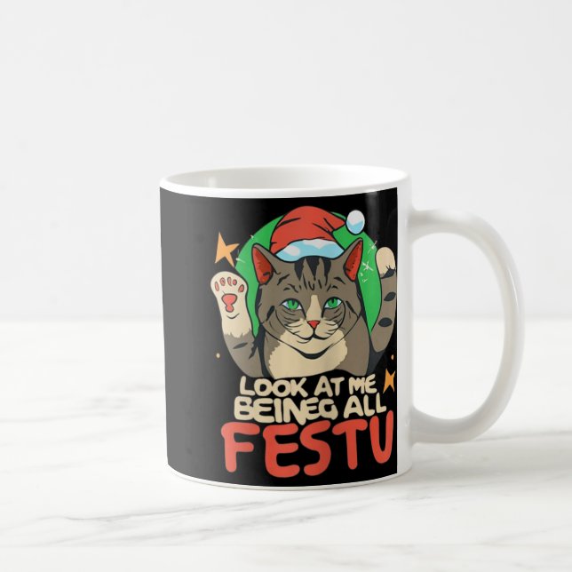 Caneca De Café Feliz Natal Gato Olhe Para Mim Sendo Festivo (Direita)