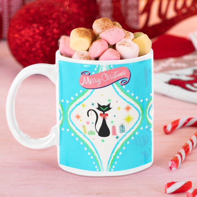 Caneca De Café Feliz Natal Gato Siames Retro (Criador carregado)