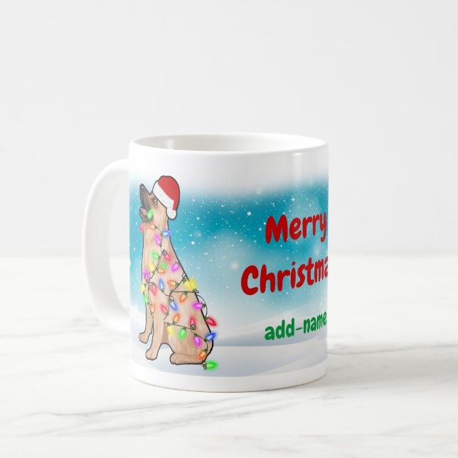 Caneca De Café Feliz Natal Germen Shepherd Santa Hat Cute (Frente Esquerda)