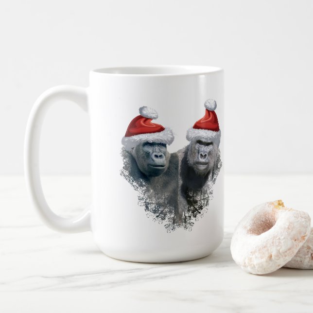 Caneca De Café Feliz Natal Gorila (Com Donut)