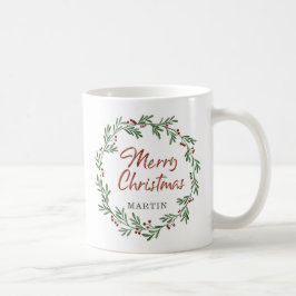 Caneca De Café Feliz Natal Greenery Wreath Personalizado