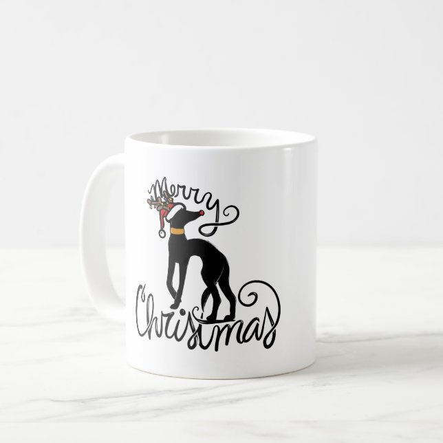 Caneca De Café Feliz Natal Greyhound Reindeer (Frente Esquerda)