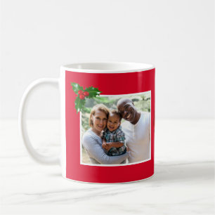 Caneca De Café Feliz Natal Holly Sprig - Foto Personalizada -