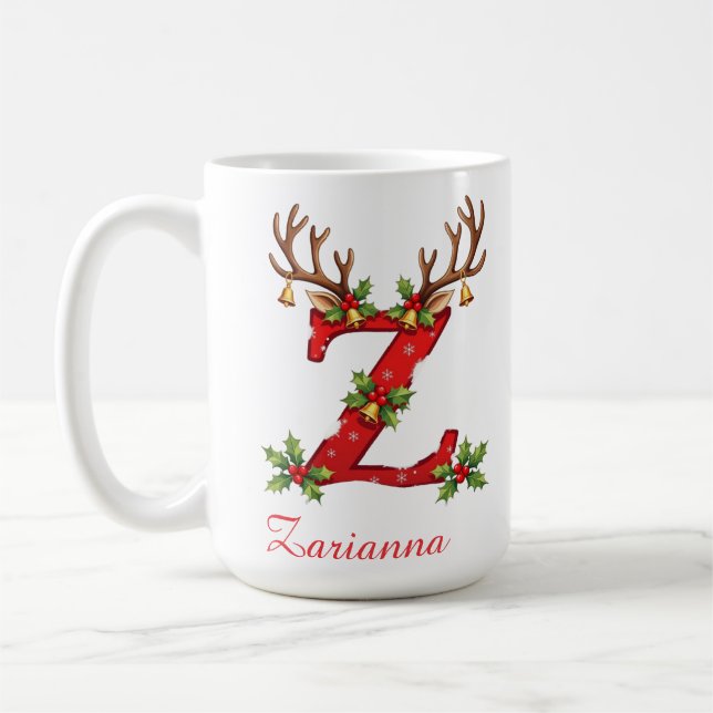 Caneca De Café Feliz Natal inicial Z elegante personalizado  (Esquerda)