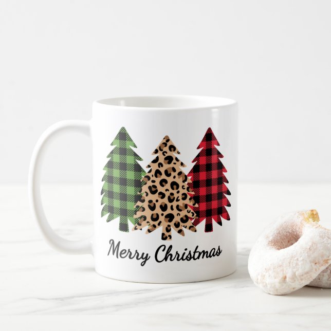 Caneca De Café Feliz Natal Leopardo e Xadrezes (Com Donut)