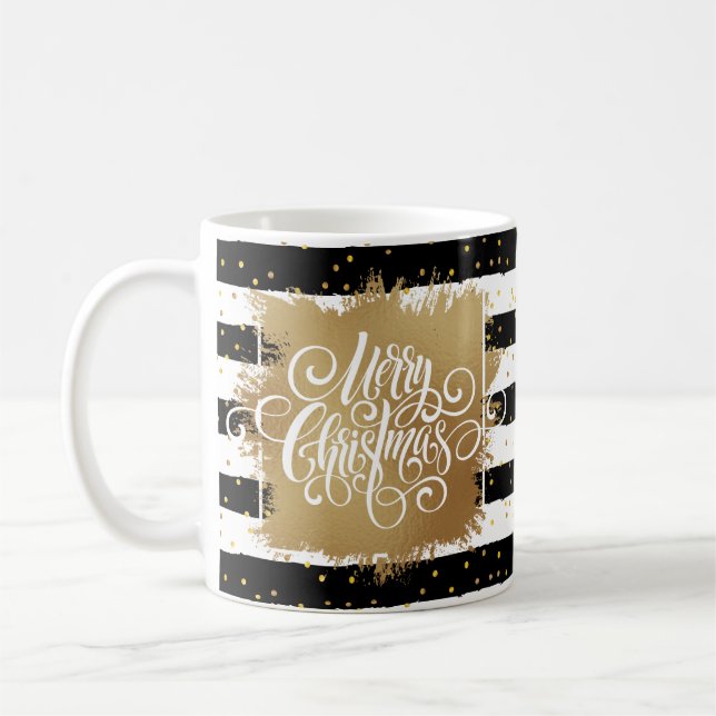Caneca De Café Feliz Natal Listras Pretas Brancas (Esquerda)