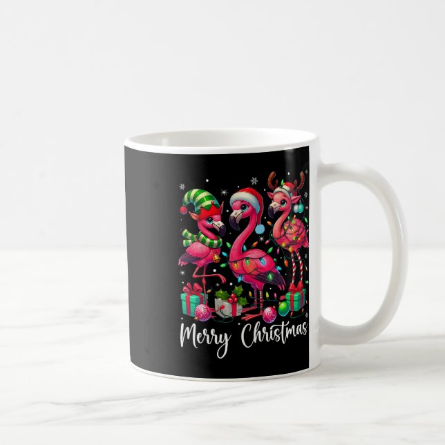 Caneca De Café Feliz Natal Luzes Flamingo Santa Hat Neve Xma (Direita)