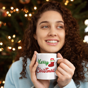 Caneca De Café Feliz Natal - Meia-guião verde vermelho