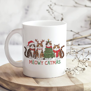 Caneca De Café Feliz Natal Meowy Gatos com Luzes Férias Divertida
