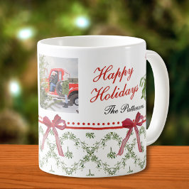 Caneca De Café Feliz Natal Mistletoe Foto da Família do Arco Verm