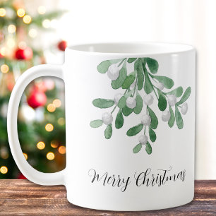 Caneca De Café Feliz Natal Mistletoe Greenery