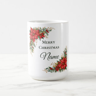 Caneca De Café Feliz Natal Nome Personalizado Poinsettia