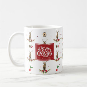 Caneca De Café Feliz Natal Padrão de Veado de inverno Personaliza