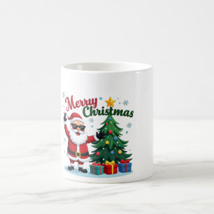 Caneca De Café Feliz Natal Papais noeis e Design de árvore