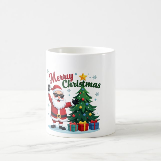 Caneca De Café Feliz Natal | Papais noeis e Design de árvore (Centro)