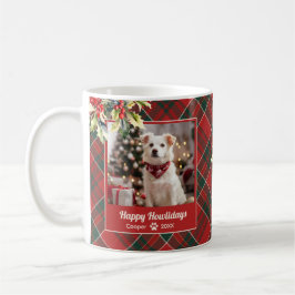 Caneca De Café Feliz Natal para o Cachorro Vermelho Xadrez Verde