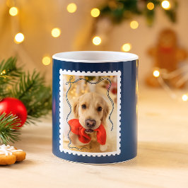 Caneca De Café Feliz Natal Personalizado Marinho de Foto Pet Azul