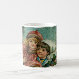 Caneca De Café Feliz Natal - postal retrô, garotos, azevinho