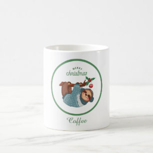 Caneca De Café Feliz Natal Preguiça Fofa de Suéter Azul Café