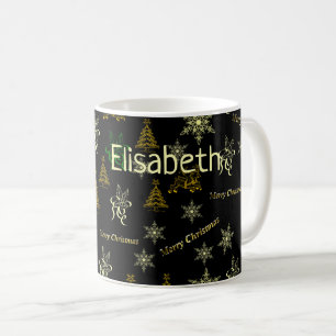 Caneca De Café feliz Natal preto e ouro