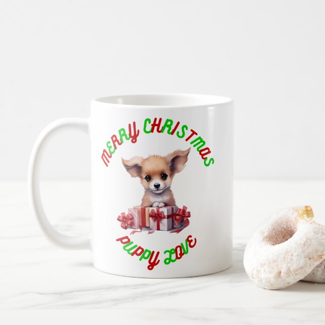 Caneca De Café Feliz Natal Puppy Love (Com Donut)