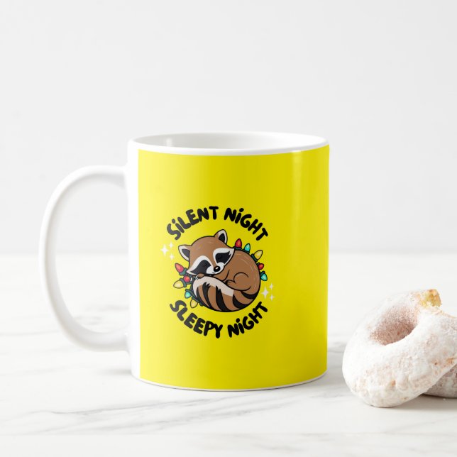 Caneca De Café Feliz Natal Raccoon: Noite Silenciosa, Noite Sonol (Com Donut)