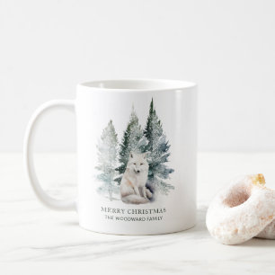 Caneca De Café Feliz Natal Raposa da Floresta Aquarela Personaliz