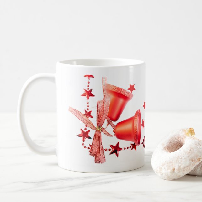 Caneca De Café Feliz Natal Red Bells decoração com texto (Com Donut)