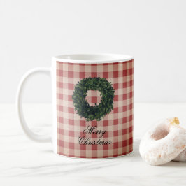 Caneca De Café Feliz Natal Red Gingham Xadrez Wreath