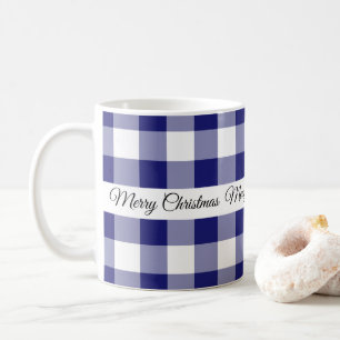 Caneca De Café Feliz Natal Rustic Farmhouse Blue Checado