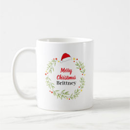 Caneca De Café Feliz Natal Santa Hat Wreath Personalizado