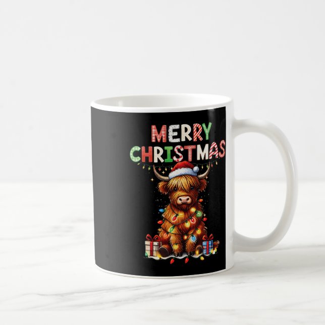 Caneca De Café Feliz Natal Scottish Highland Cow Xmas Fazenda An (Direita)