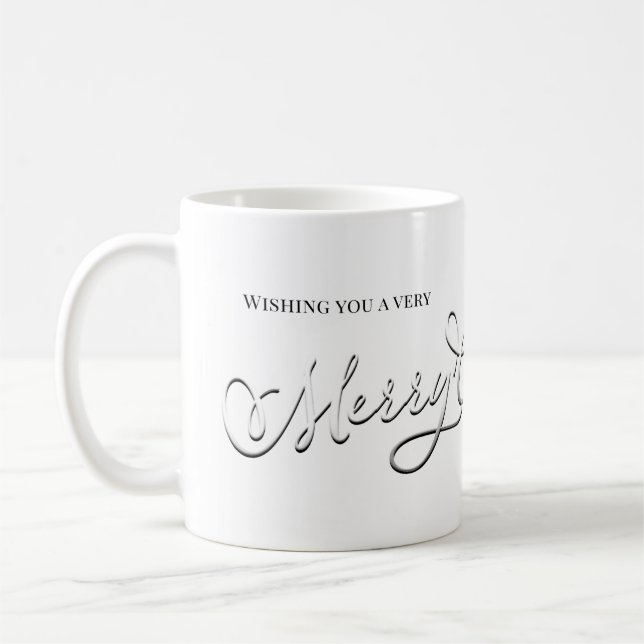 Caneca De Café Feliz Natal Script de Caligrafia Prata Simples  (Esquerda)