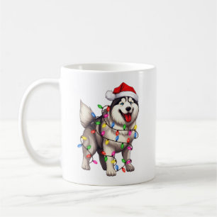Caneca De Café Feliz Natal Siberiano Husky com Santa Hat