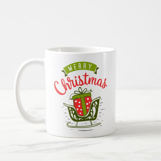Caneca De Café Feliz Natal Sleigh Presente Natal Verde (Esquerda)