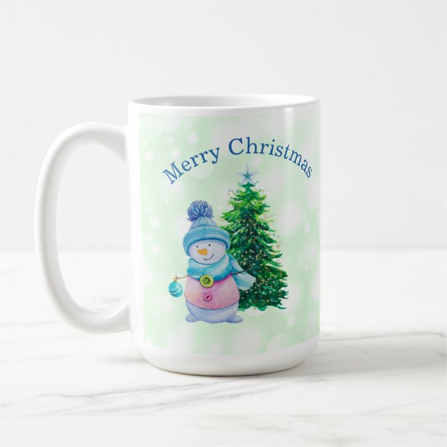 Caneca De Café Feliz Natal, Snowman e Árvore de Natal (Esquerda)