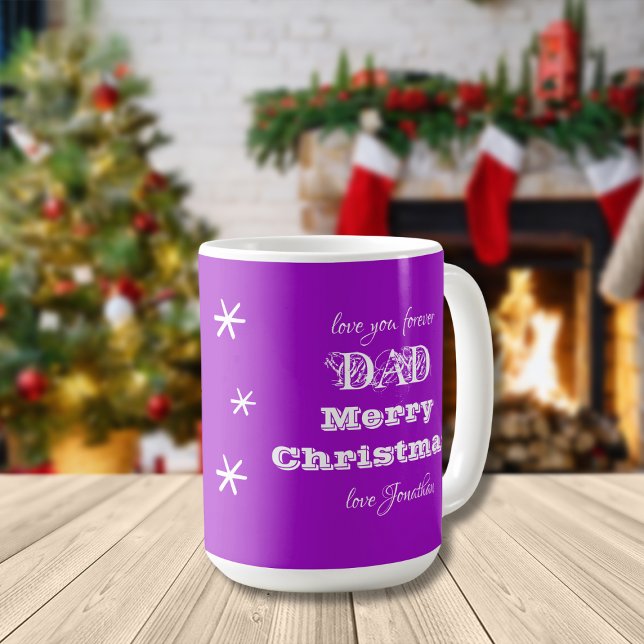 Caneca De Café Feliz Natal Te Ama Para Pai Mauve (Simple, cute personalized soft purple "love you forever Dad", "Merry Christmas" mug.)