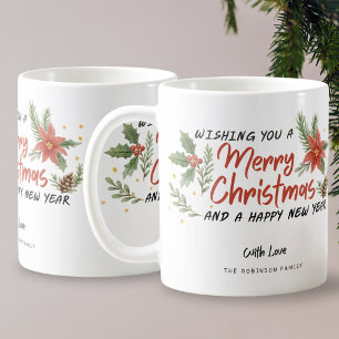 Caneca De Café Feliz Natal Tipografia Feriado Botânico