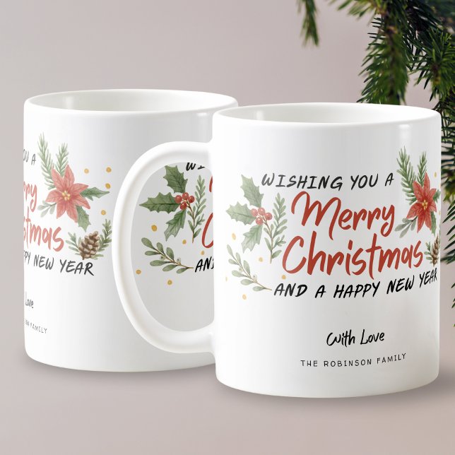Caneca De Café Feliz Natal Tipografia Feriado Botânico (Criador carregado)