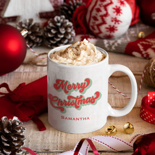 Caneca De Café Feliz Natal Tipografia Retro Fofa Personalizada