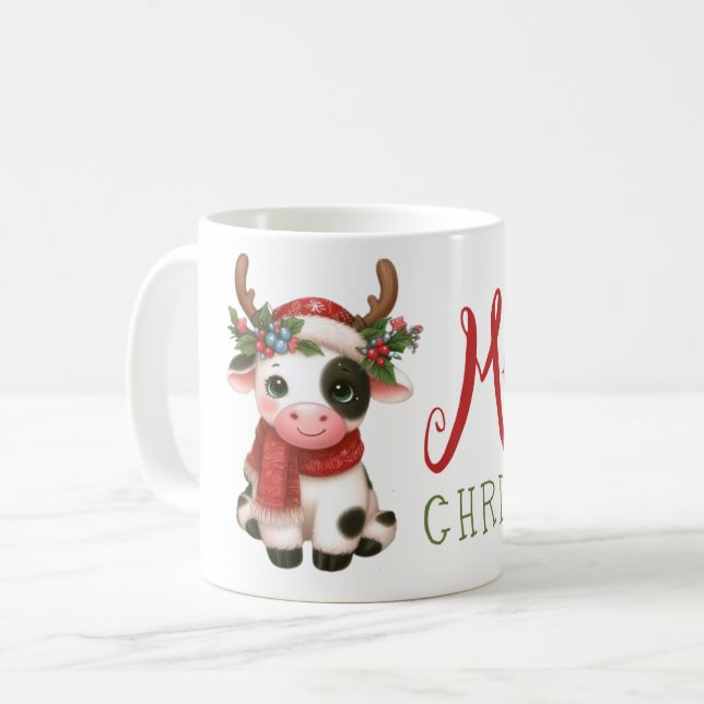 Caneca De Café Feliz Natal vaquinha fofa  (Frente Esquerda)