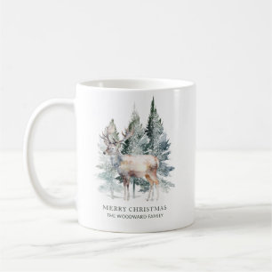 Caneca De Café Feliz Natal Veado da Floresta em Aquarela Personal