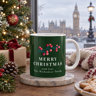 Caneca De Café Feliz Natal Verde Personalizado Família