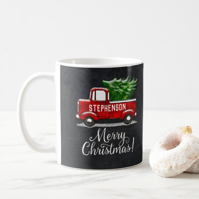 Caneca De Café Feliz Natal vermelho personalizado da árvore do (Com Donut)