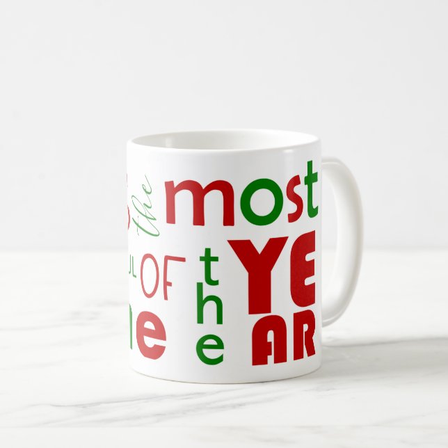 Caneca De Café Feliz Natal Vermelho Verde Festivo (Frente Esquerda)