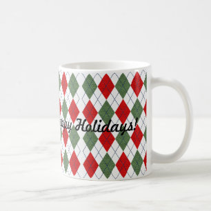 Caneca De Café Feliz Natal Xadrez Argyll Vermelho Verde