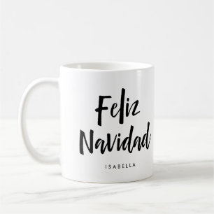 Caneca De Café Feliz Navidad Script manuscrito preto e branco