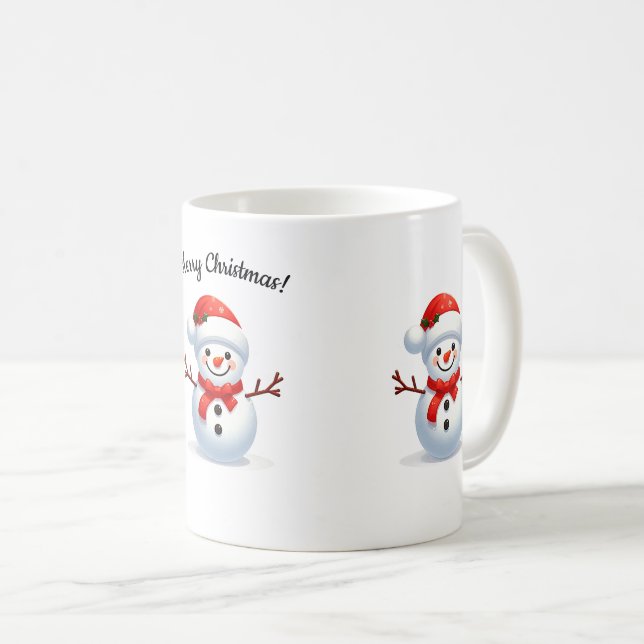 Caneca De Café Feliz Neve com chapéu de Natal vermelho (Frente Esquerda)