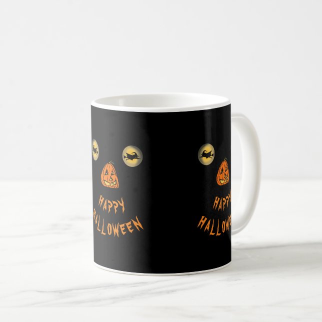 Caneca De Café Feliz Olhos Testemunhas De Halloween E Nariz De Ab (Frente Esquerda)