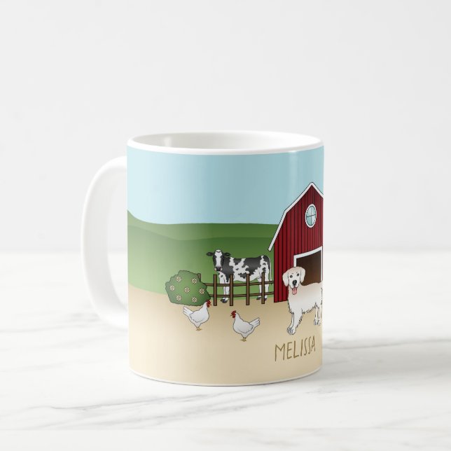 Caneca De Café Feliz Ouro Inglês Retriever Em Uma Fazenda (Frente Esquerda)